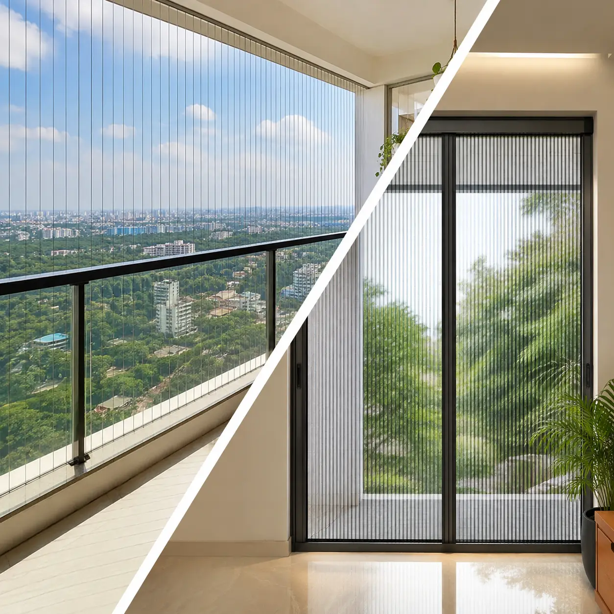 Invisible grill installation on a Thane apartment balcony