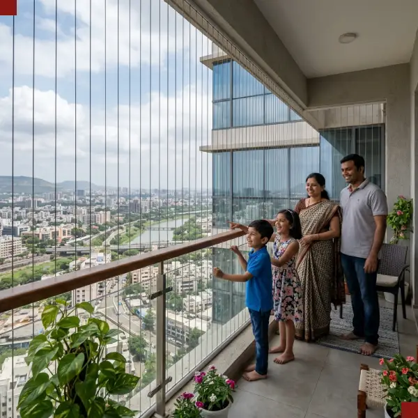 Balcony invisible grill with clear outdoor view